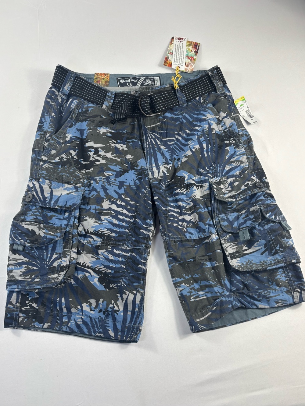 Wear First Blue Camo Cargo Shorts with Utility Pockets size 34